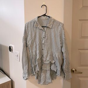 True Craft Blue Stiped High-Low Button Down Shirt